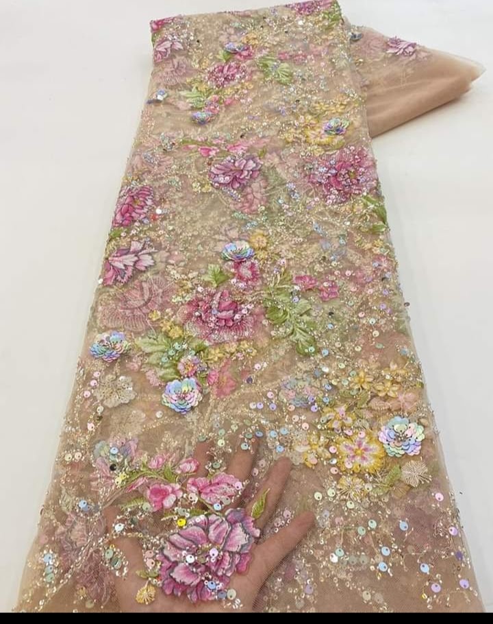 High Quality Embroidered Sequins Fabric Material 202304