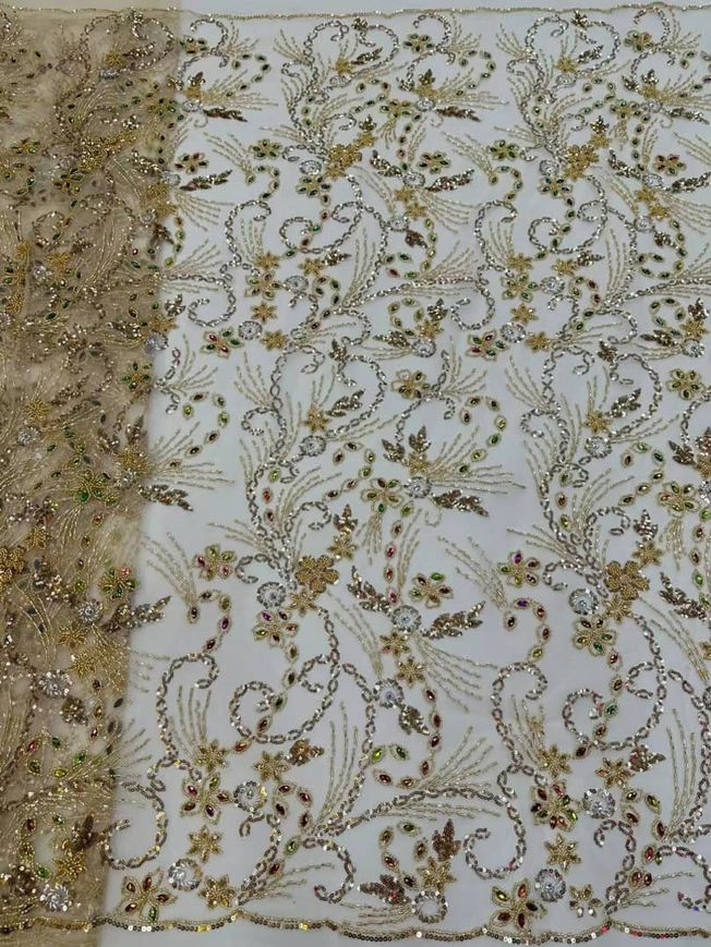 Luxury handbeaded fabric material 202353