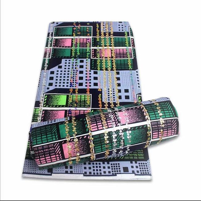High Quality Sequins Ankara Cotton Fabric Material 073