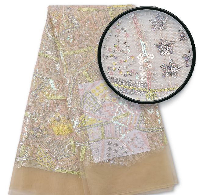 High Quality Embroidered Tulle Sequins Fabric Material 253