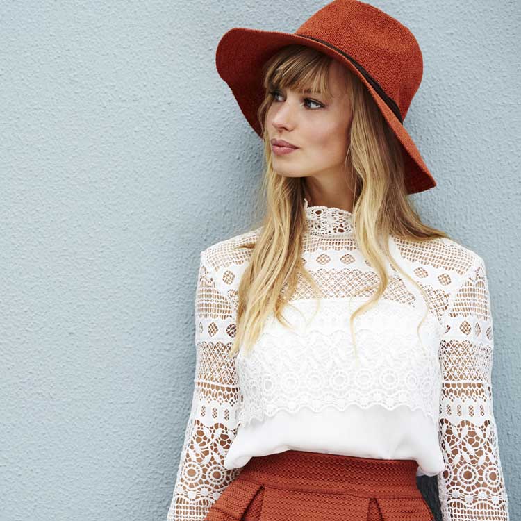 woman wearing lace top