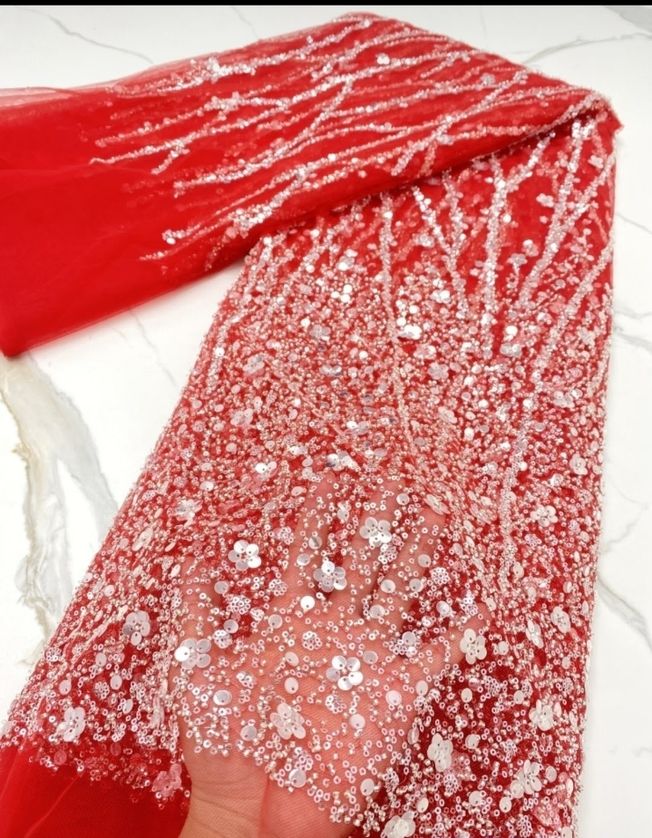 High Quality French Tulle Sequins Fabric Material 2023