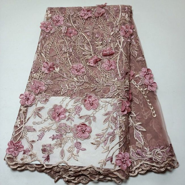 High end Embroidered Flowered French Tulle Fabric 004