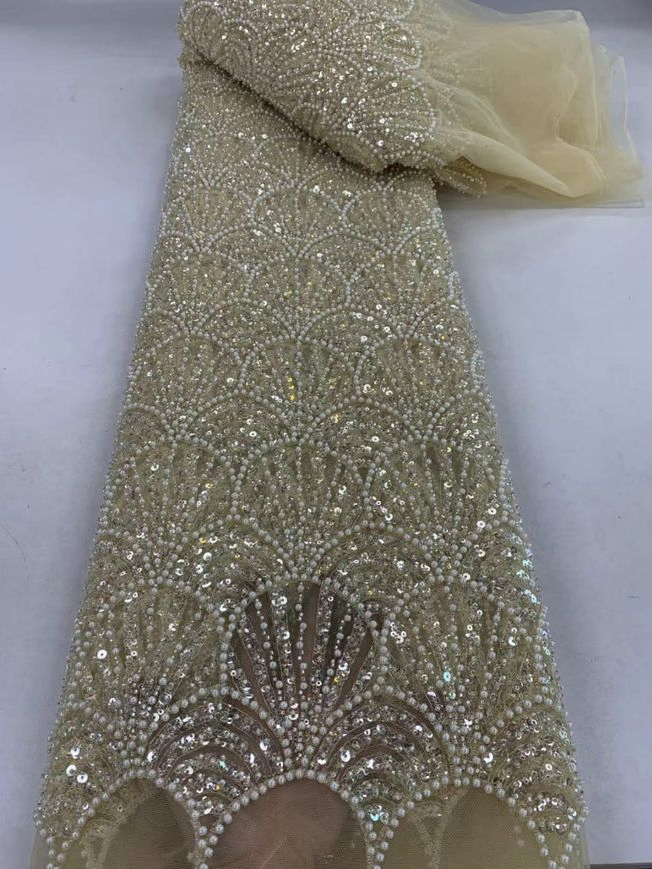 Luxury handbeaded fabric material 202310