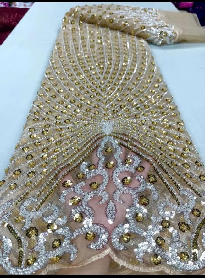 High Quality Handbeaded Fabric Material 202308