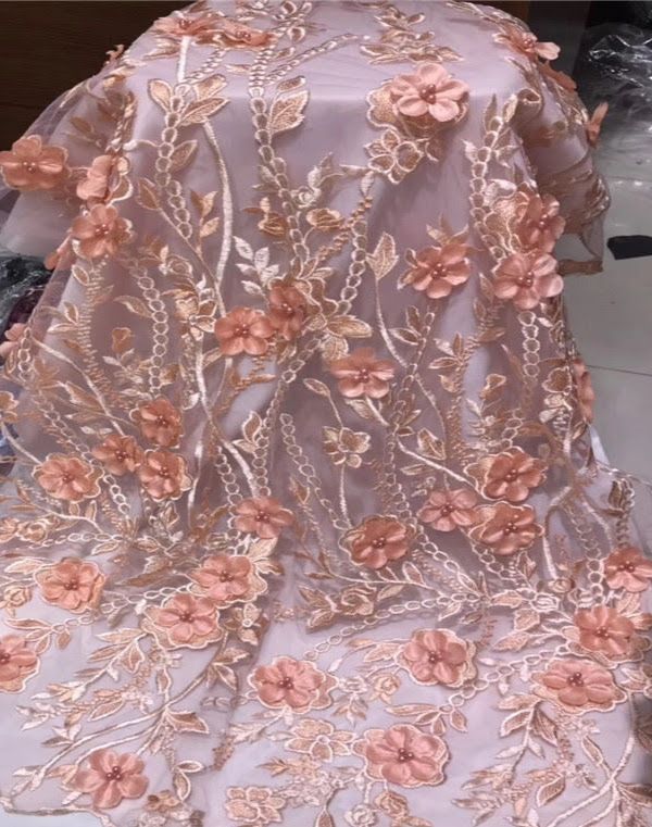 High end Embroidered Flowered French Tulle Fabric 004