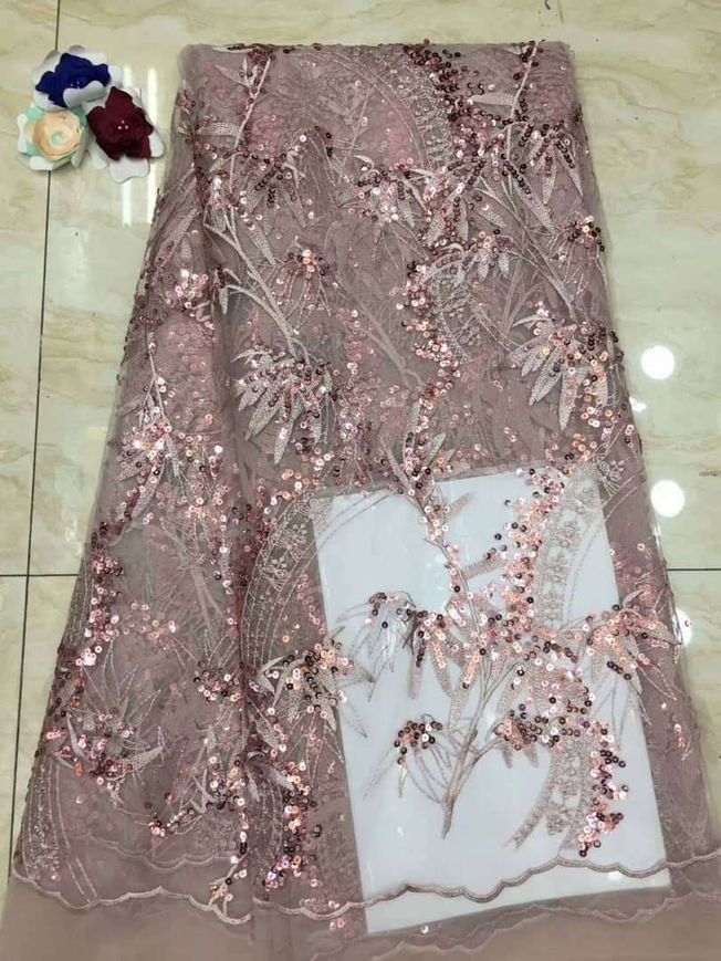 3D French Tulle Fabric with Sequins 059