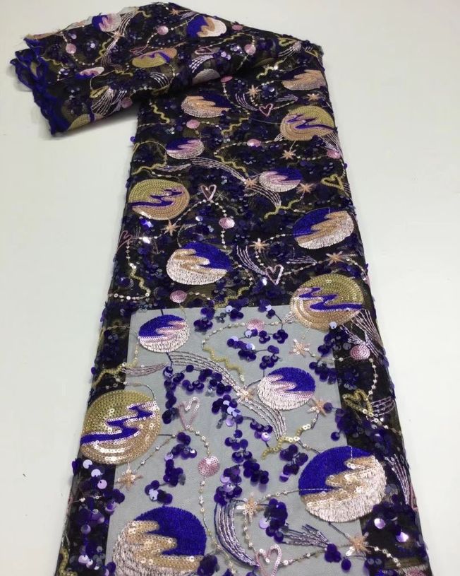 High Quality Embroidered Tulle Sequins Fabric Material 246